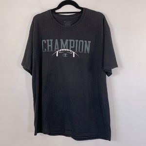 Champion Distressed Football Graphics Casual Athletic Mens Size XL Black Tee
